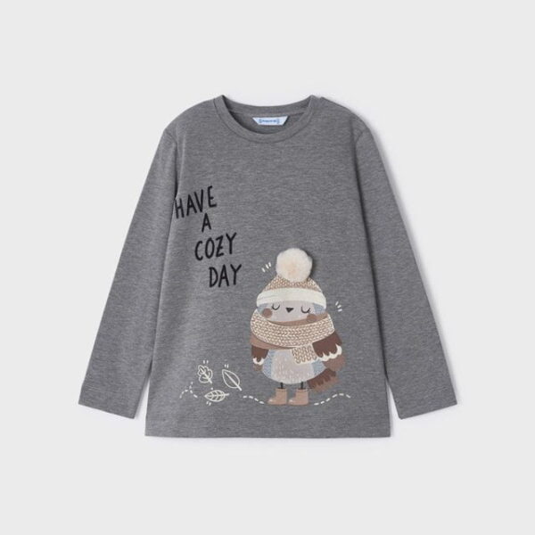 MAYORAL Tričko s dlhým rukávom a potlačou sovy šedé Long sleeve tshirt owl gray 4035 | Welcomebaby.sk