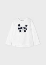 MAYORAL Tričko s dlhým rukávom biele s motýľom a tmavomodré kvety Long sleeve tshirt butterfly 4093 | Welcomebaby.sk