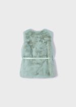 MAYORAL Kožušinová vesta s opaskom tyrkysová Faux fur gilet with belt turquoise 4312 | Welcomebaby.sk