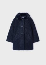 MAYORAL Kožušinový kabát tmavomodrý Terry coat navy blue 4484 | Welcomebaby.sk