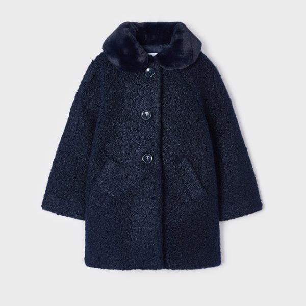 MAYORAL Kožušinový kabát tmavomodrý Terry coat navy blue 4484 | Welcomebaby.sk