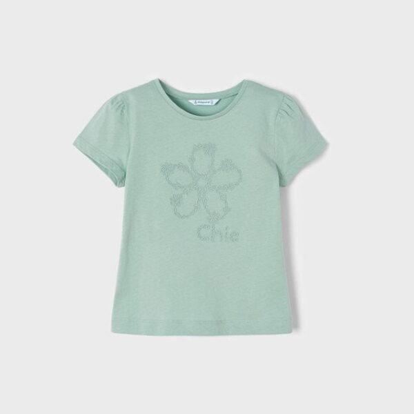 MAYORAL Tričko s potlačou veľký kvet zelené Tshirt with flower jade 3033 | Welcomebaby.sk