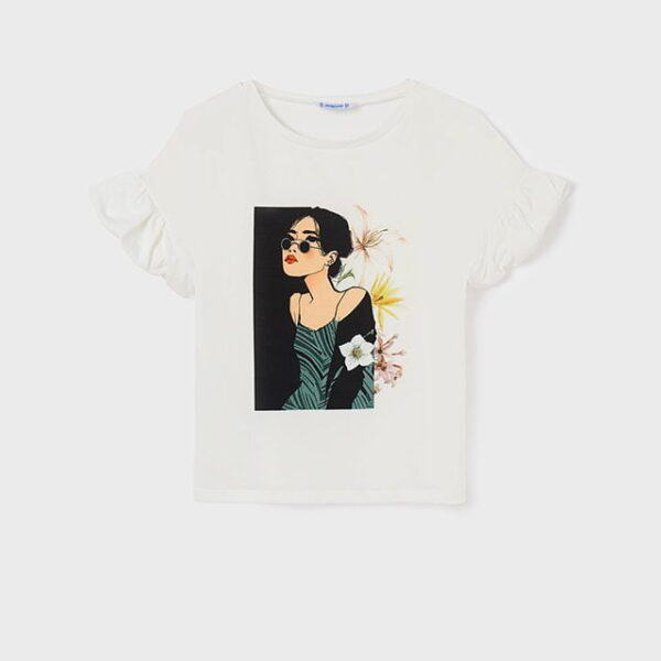 MAYORAL Tričko s potlačou dáma kvet krémové Short sleeves thirt crudo 6025 | Welcomebaby.sk