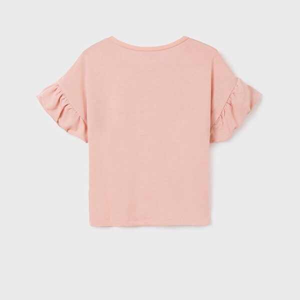 MAYORAL Tričko s tvárou ružové s nazbieranými rukávmi Tshirt short sleeves pastel 6025 | Welcomebaby.sk