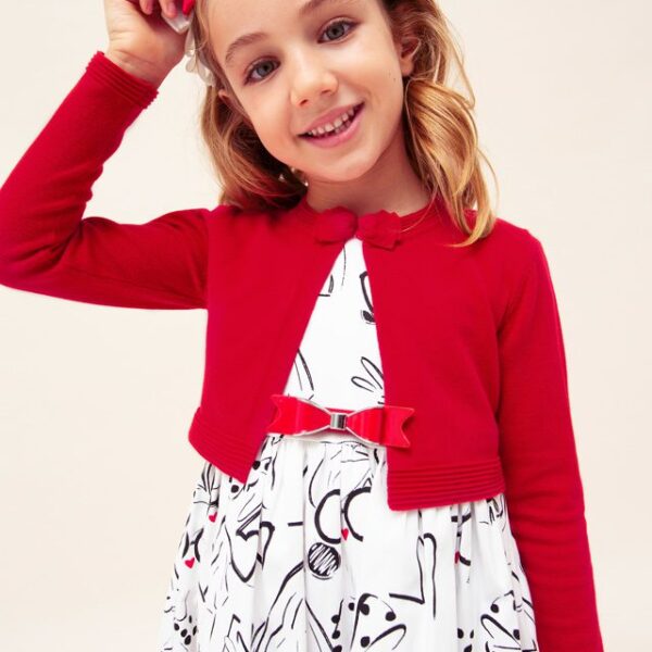 MAYORAL Bolerko červené s mašličkou Basic knitted cardigan red 321 | Welcomebaby.sk