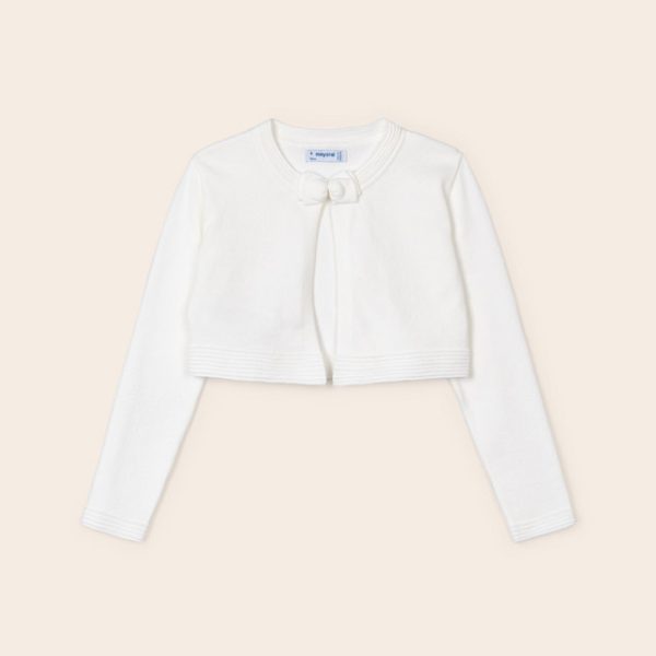 MAYORAL Bolerko biele s mašličkou Basic knitted cardigan white 321 | Welcomebaby.sk