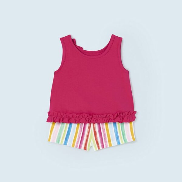 MAYORAL Pruhované kraťasy a tielko s rybkou tmavoružové Shorts set with fish dark pink 1277 | Welcomebaby.sk