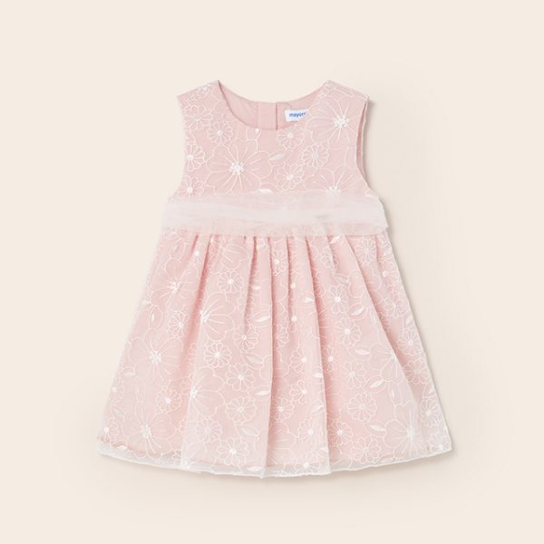 MAYORAL Dievčenské ružové tylové kvetované šaty Embroidered organza dress baby pink 1948 | Welcomebaby.sk