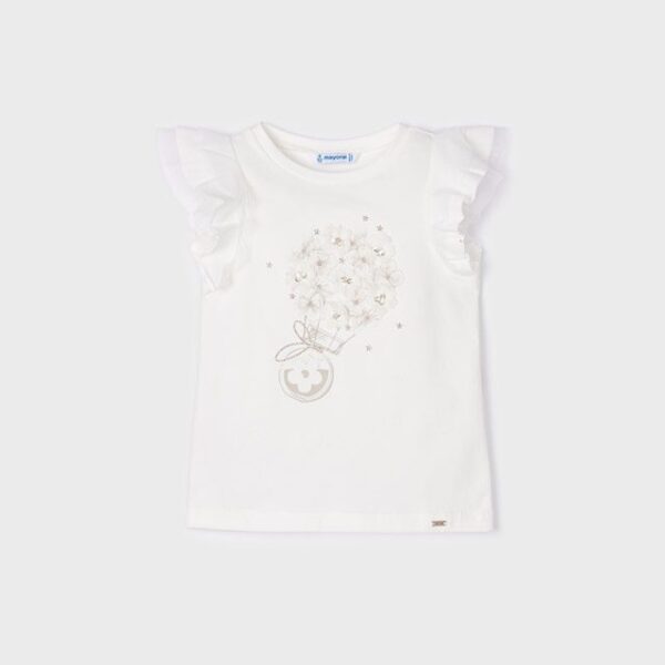 MAYORAL Tričko s volánikmi a kvetinkami biele Tshirt with ruffle with flowers white 3054 | Welcomebaby.sk