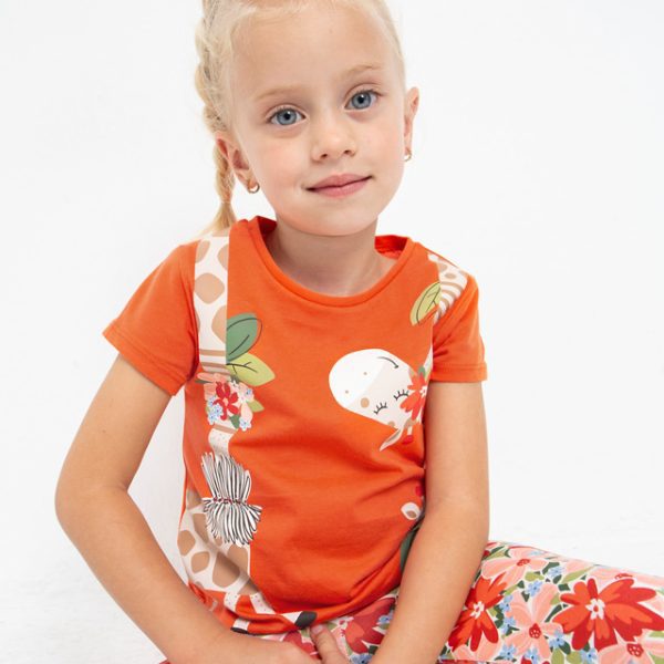 MAYORAL Dievčenské tričko s krátkym rukávom a potlačou oranžové Tshirt with short sleeves orange 3070 | Welcomebaby.sk