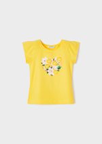 MAYORAL Tričko s 3D kvetmi žlté Tshirt with 3D flowers yellow 3071 | Welcomebaby.sk