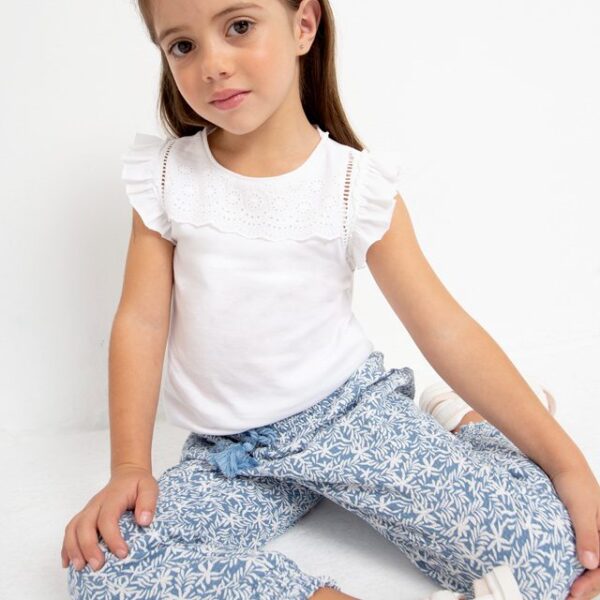 MAYORAL Tričko s volánikmi na rukávoch biele Tshirt with ruffle white 3074 | Welcomebaby.sk