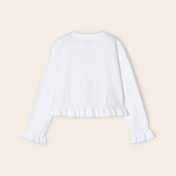 MAYORAL Sveter s jemným vzorom a volánikmi biely Sweater with a delicate pattern and ruffles white 3345 | Welcomebaby.sk