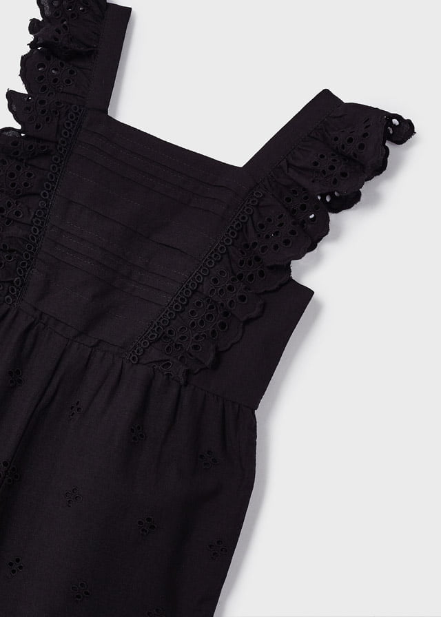 MAYORAL Dievčenský nohavicový overal čierny Perforated jumpsuit girl black 3845 | Welcomebaby.sk