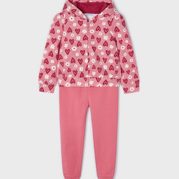 MAYORAL Dievčenské tepláky s mikinou so srdiečkami ružové Tracksuit with hoodie heart pink 3851 | Welcomebaby.sk