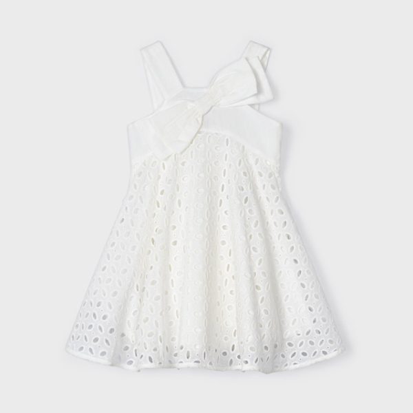 MAYORAL Šaty s mašľou dierované biele Dress with bow white 3916 | Welcomebaby.sk