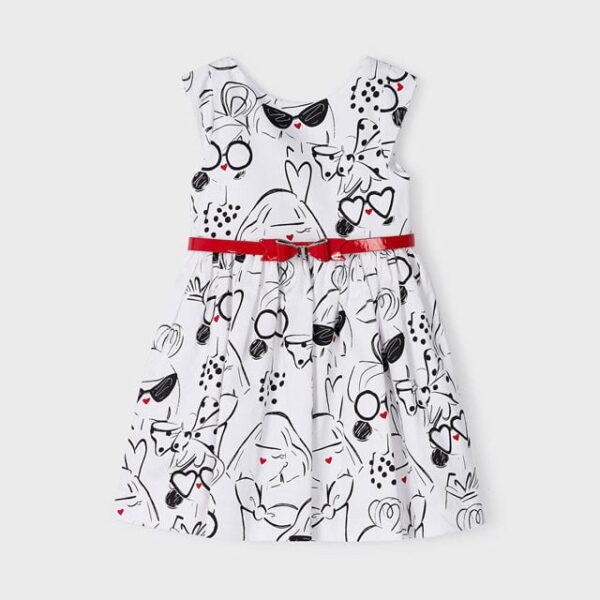 MAYORAL Šaty so vzormi dám a opaskom biele Dress with ladies patterns and belt white 3921 | Welcomebaby.sk