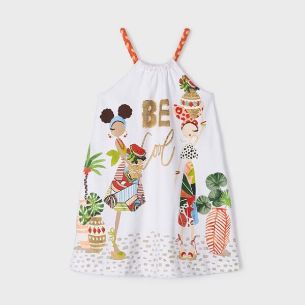 MAYORAL Plážové šaty so vzormi a nápisom biele Beach dress with patterns and lettering white 3933 | Welcomebaby.sk