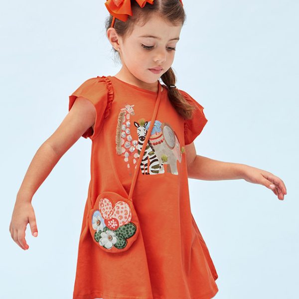 MAYORAL Šaty s kabelkou vzorované oranžové Dress with bag patterned orange 3947 | Welcomebaby.sk