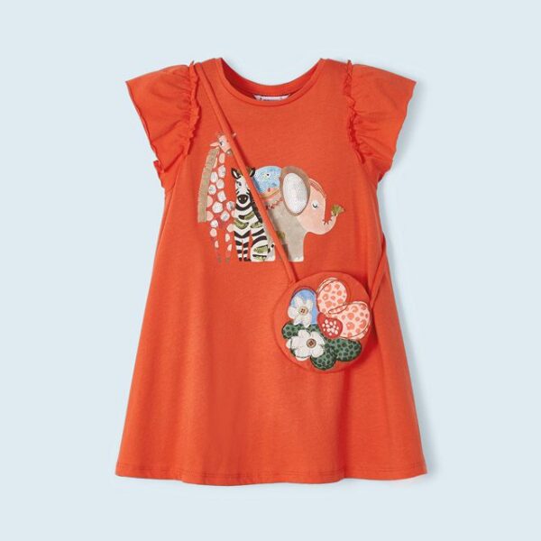 MAYORAL Šaty s kabelkou vzorované oranžové Dress with bag patterned orange 3947 | Welcomebaby.sk