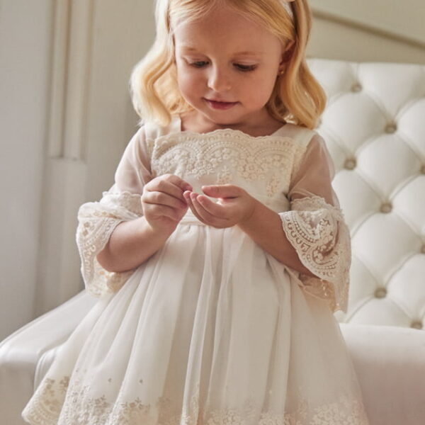 ABEL & LULA Vyšívané šaty s rukávmi krémové Tulle Embroidered Dress nude 5011 | Welcomebaby.sk