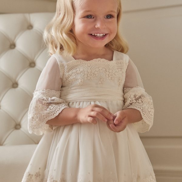 ABEL & LULA Vyšívané šaty s rukávmi krémové Tulle Embroidered Dress nude 5011 | Welcomebaby.sk