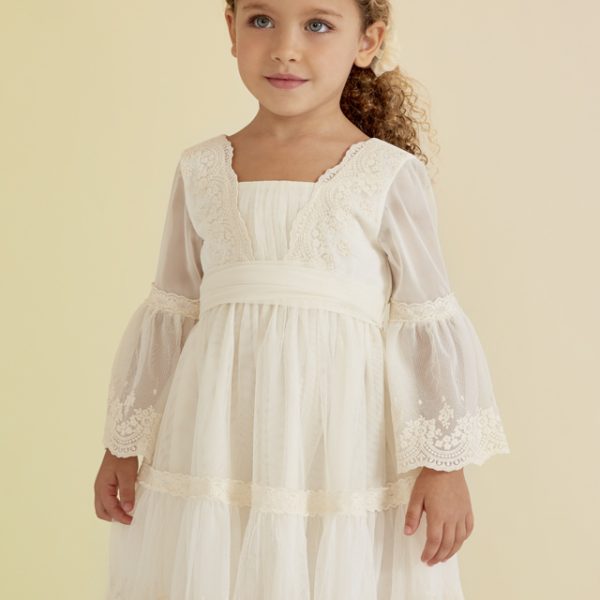 ABEL & LULA Vyšívané sviatočné šaty krémové Tulle Embroidered Dress nude 5036 | Welcomebaby.sk
