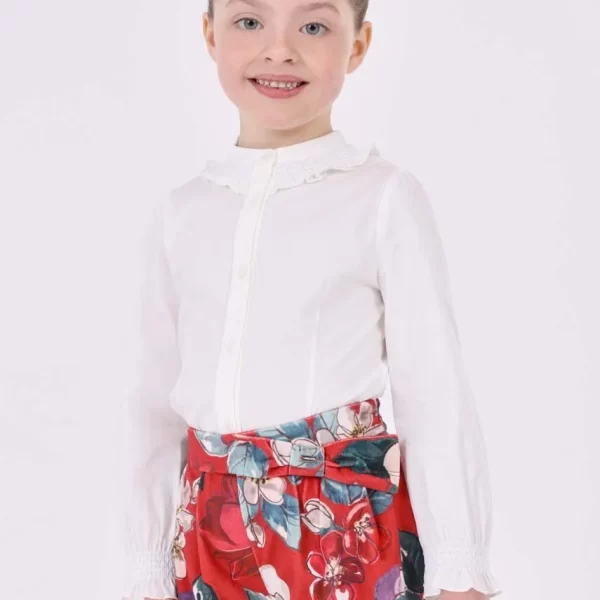 MAYORAL Dievčenská blúzka s dlhým rukávom a volánmi biela Poplin blouse white 4195 | Welcomebaby.sk