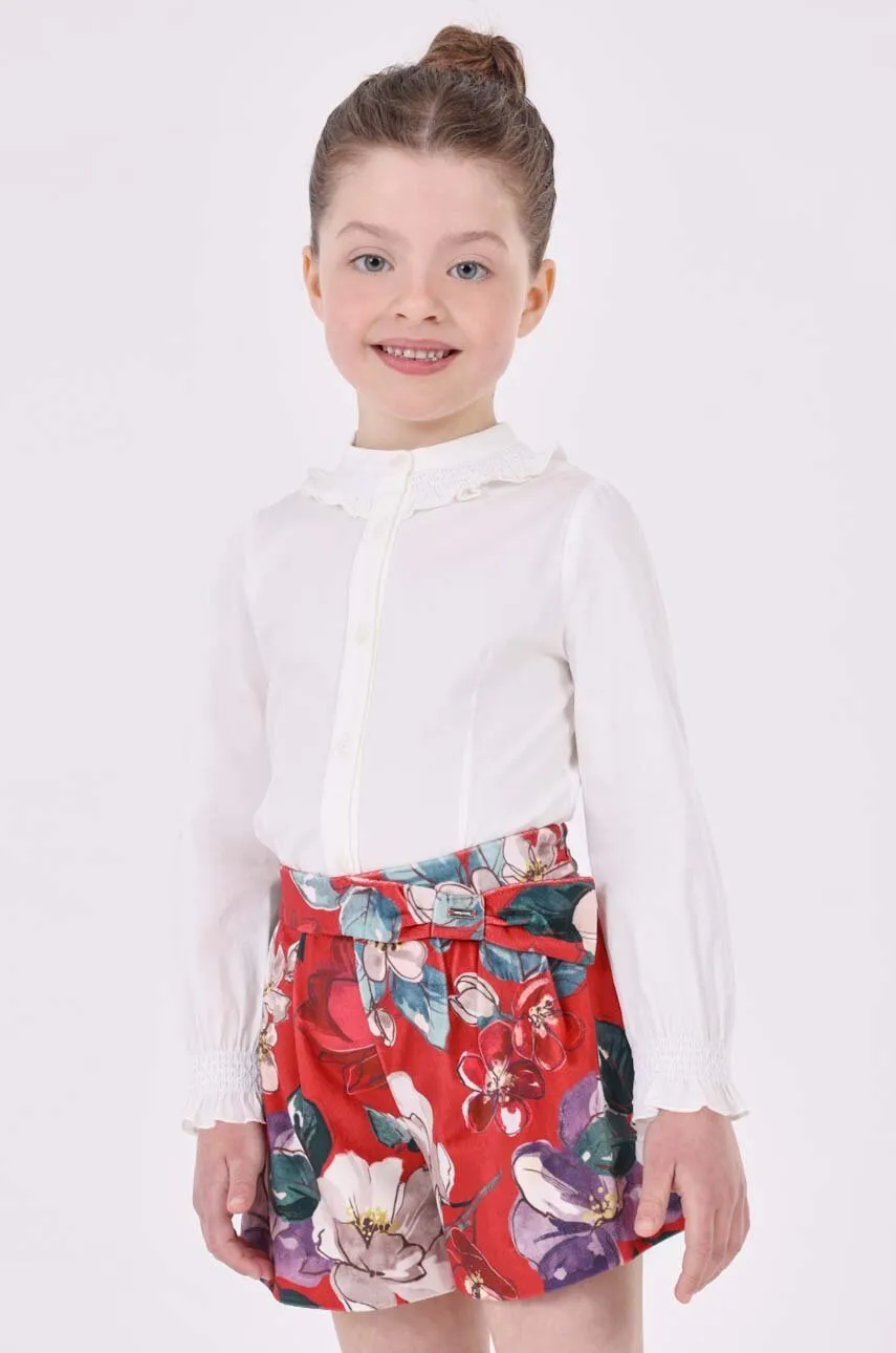 MAYORAL Dievčenská blúzka s dlhým rukávom a volánmi biela Poplin blouse white 4195 | Welcomebaby.sk