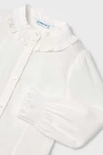 MAYORAL Dievčenská blúzka s dlhým rukávom a volánmi biela Poplin blouse white 4195 | Welcomebaby.sk
