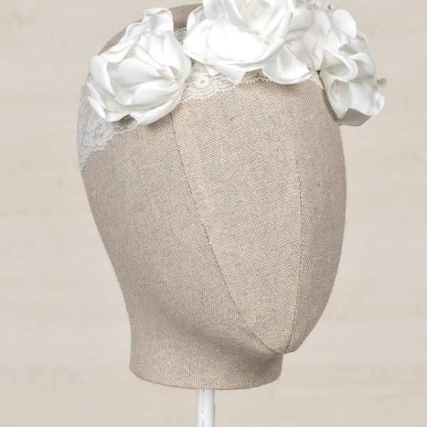 ABEL & LULA Čipkovaná čelenka s kvetmi biela Headband flowers white 5444 | Welcomebaby.sk