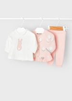 MAYORAL Pletené nohavice s tričkom a svetríkom ružový pre bábätká Knitted set for baby girl pink 2703 | Welcomebaby.sk