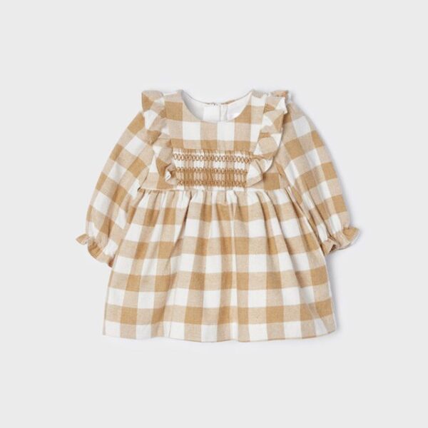 MAYORAL Kárované šaty s volánikmi hnedé Checkered dress with ruffles brown 2824 | Welcomebaby.sk