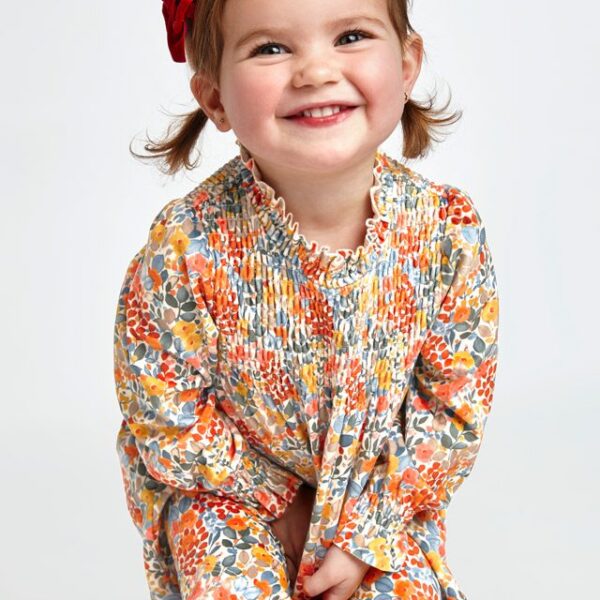 MAYORAL Kvetované šaty s dlhým rukávom oranžové Flowered dress orange 2958 | Welcomebaby.sk