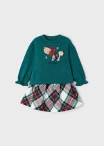 MAYORAL Károvaný sukňový set s tričkom tmavozelený Checked skirt set dark green 2964 | Welcomebaby.sk