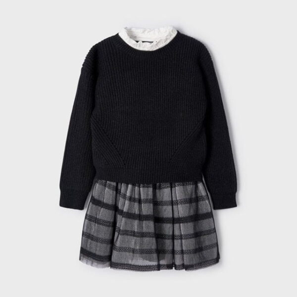 MAYORAL Pletené šaty s tylom čierne Knitted dress with tulle black 4955 | Welcomebaby.sk