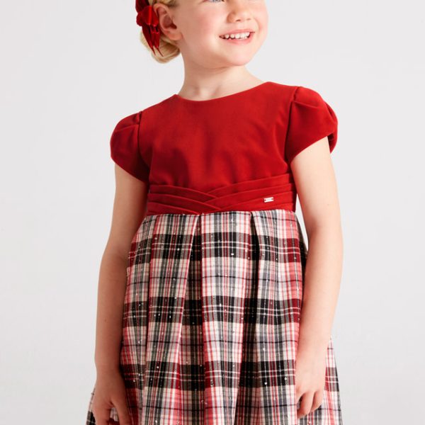 MAYORAL Šaty s károvanou sukňou červené Dress with checkered skirt red 4956 | Welcomebaby.sk