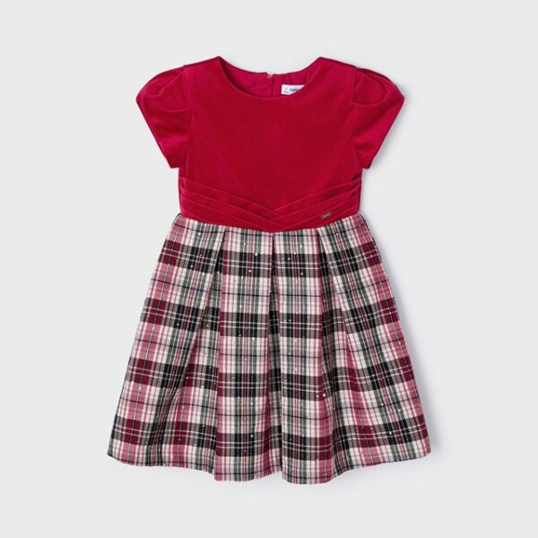 MAYORAL Šaty s károvanou sukňou červené Dress with checkered skirt red 4956 | Welcomebaby.sk