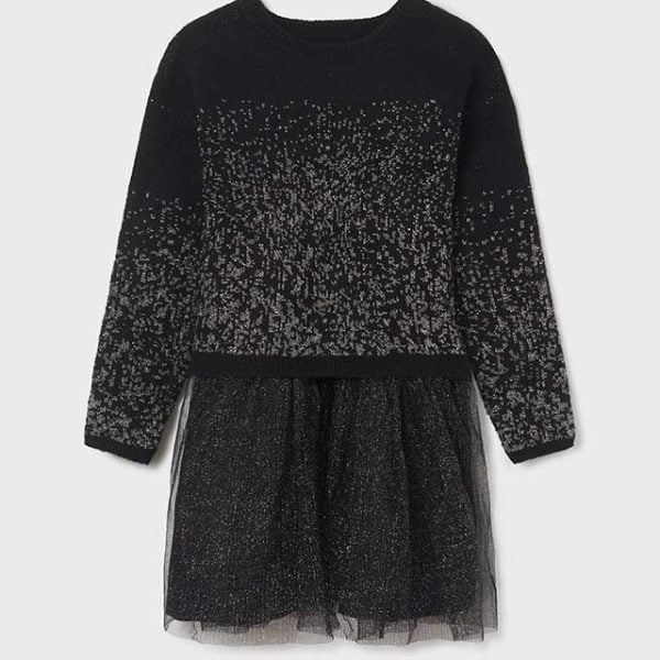 MAYORAL Kombinované trblietavé šaty čierne Combined glitter dress black 7936 | Welcomebaby.sk