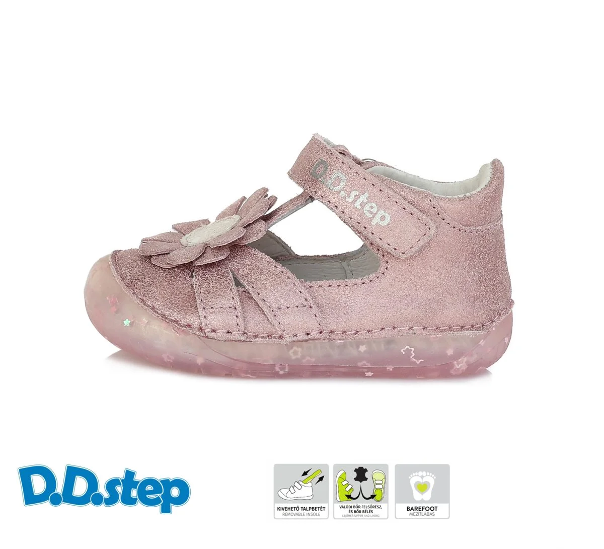 DD STEP Sandále ružové s kvetom barefoot Sandals flower H070-331 | Welcomebaby.sk