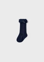 MAYORAL Podkolienky s jemným vzorom a mašličkou tmavomodré Kneesocks dark blue 10270 | Welcomebaby.sk