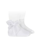 CÓNDOR Hladké ponožky s tylovou mašľou biele Ceremonia organza socks bow white 2439 | Welcomebaby.sk