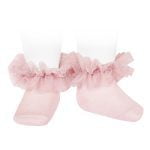 CÓNDOR Ponožky s tylovým volánom ružové Tulle socks pink 2488 | Welcomebaby.sk
