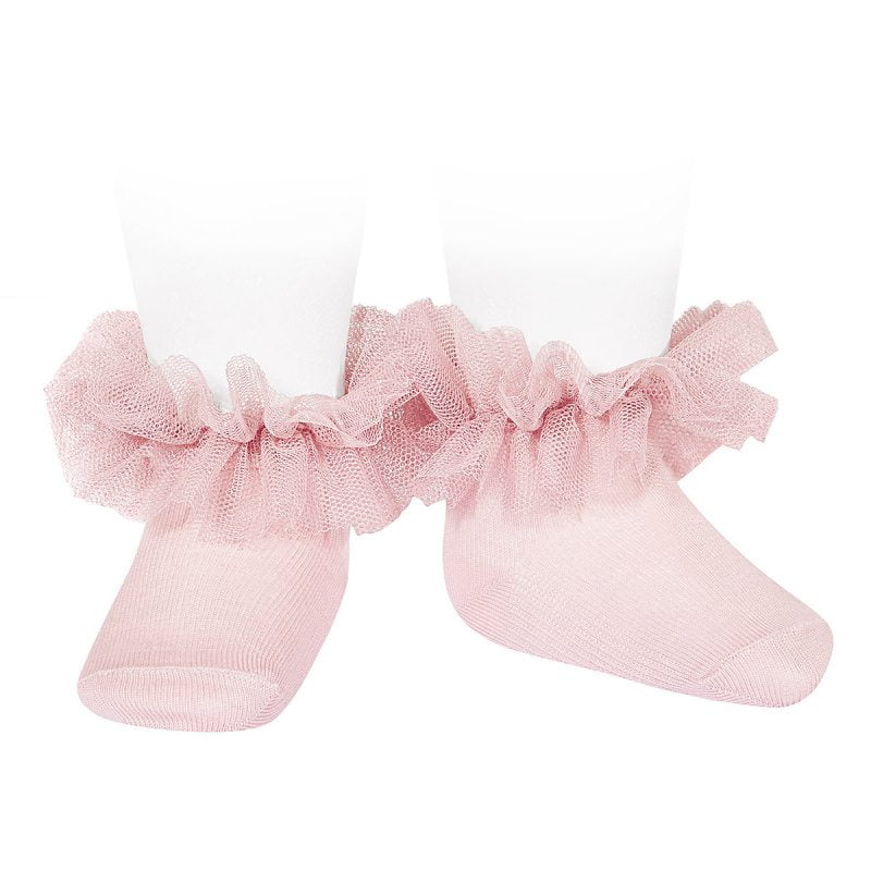 CÓNDOR Ponožky s tylovým volánom ružové Tulle socks pink 2488 | Welcomebaby.sk
