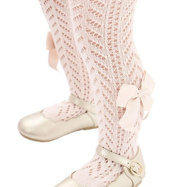 CÓNDOR Háčkované pančuchy s mašľou telové ružové nude Openwork tights with bow 2530 | Welcomebaby.sk