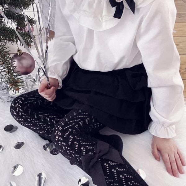 CÓNDOR Háčkované pančuchy s mašľou čierne Openwork tights with bow black 2530 | Welcomebaby.sk