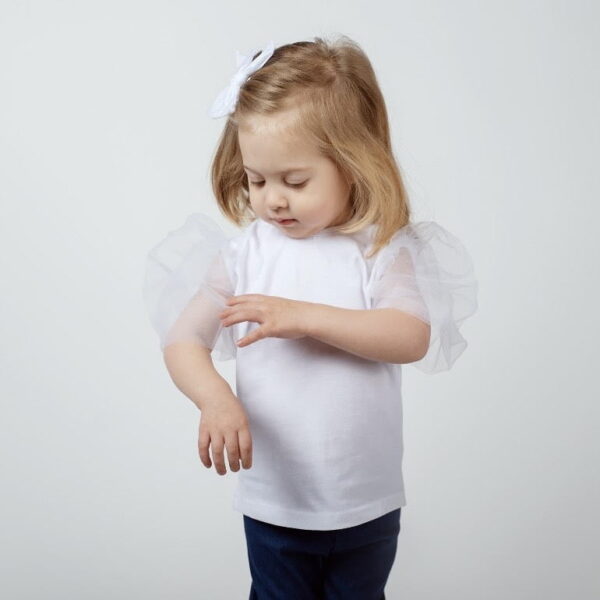 W BABY Tričko s tylovými rukávmi biele Tshirt Tulle Sleeve white | Welcomebaby.sk