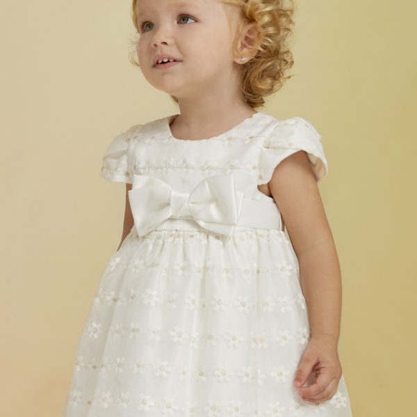 ABEL & LULA Sviatočné šaty biele s mašľou a kvetmi Flower bow dress 5016 white | Welcomebaby.sk