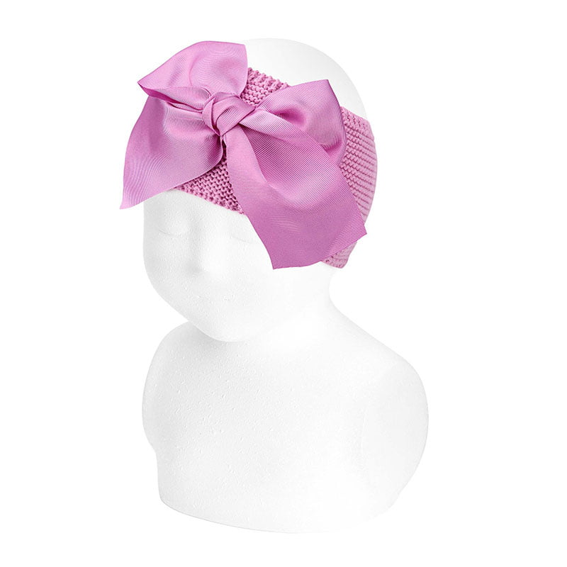 CÓNDOR Pletená čelenka sakura s veľkou satén mašľou Garter stitch headband large bow 50073 | Welcomebaby.sk