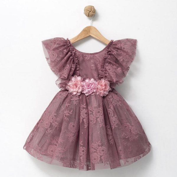 Tylové šaty s volánovými rukávmi fialové Ruffle tulle dress | Welcomebaby.sk